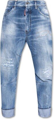 Logo-Patch Distressed Tapered Jeans