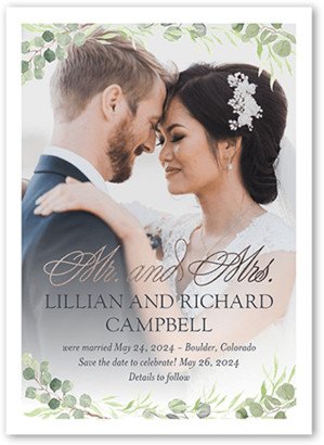 Wedding Announcements: Blossoming Date Wedding Announcement, White, 5X7, Luxe Double-Thick Cardstock, Square