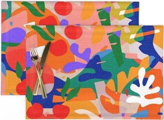 Vibrant Mid-Century Placemats | Set Of 2 - Abstract Fruits By Evamatise Summer Fruit Papercut Pattern Cloth Spoonflower