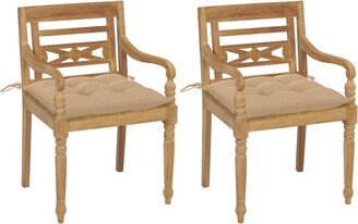 Batavia Chairs 2 pcs with Beige Cushions Solid Teak Wood - 21.7 x 20.3 x 33.1