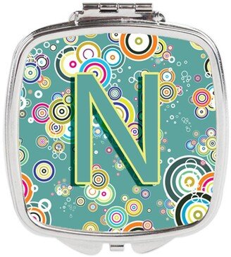 CJ2015-NSCM Letter N Circle Circle Teal Initial Alphabet Compact Mirror