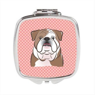 BB1219SCM Checkerboard Pink English Bulldog Compact Mirror, 2.75 x 3 x .3 In.