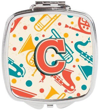 CJ2001-CSCM Letter C Retro Teal Orange Musical Instruments Initial Compact Mirror