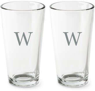 Pint Glasses: Classic Monogram Series Pint Glass, Etched Pint, Set Of 2, White