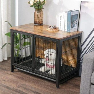 Organnice Wooden Dog Crate Furniture with Tray and Double Doors