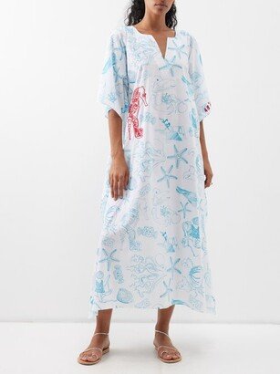 Naval Sea View Embroidered-cotton Kaftan