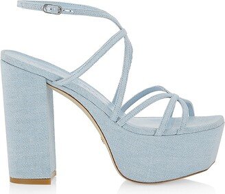 140MM Denim Strappy Platform Sandals