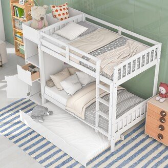 Calnod Twin Size Bunk Bed with Trundle and Attached Multifunctional Locker