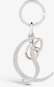 Silver/crystal Logo Crystal-embellished Brass Keyring