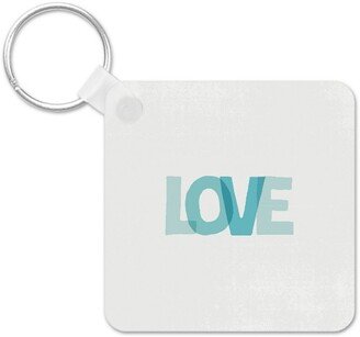 Key Chains: Colorful Blue Love Key Ring, Square, Multicolor