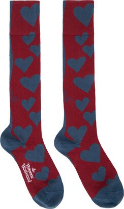 Blue & Red Hearts Doll Socks