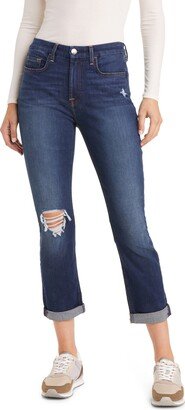 Ripped Cuffed Slim Boyfriend Jeans