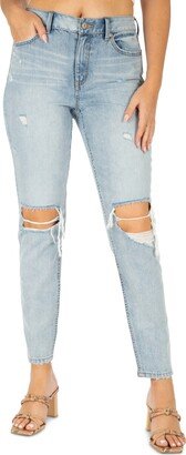 Juniors' Distressed High-Rise Mom Jeans
