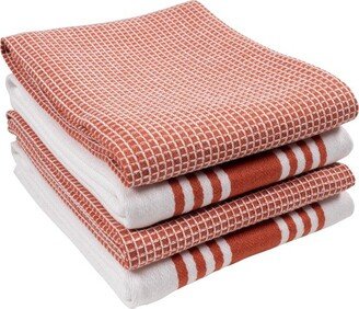 Set of 4 Centerband and Waffle Flat Kitchen Towels | 18 x 28 Inch Absorbent, Durable, Soft, and Beautiful Kitchen Towels - Spice