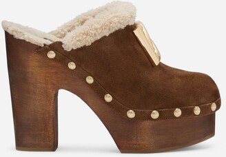 Suede and faux fur clogs