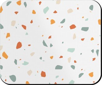 Mouse Pads: Terrazzo - Green And Orange On Cream Mouse Pad, Rectangle Ornament, Beige