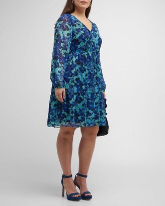 Whitney Morgan Plus Size Tiered Abstract-Print Midi Dress