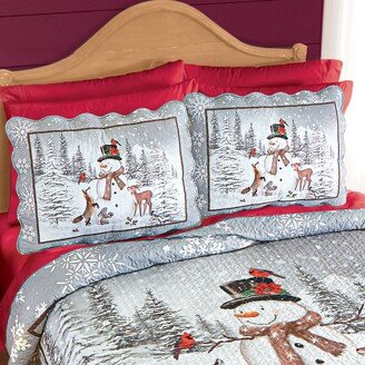 Collections Etc Winter Snowman and Deer Scalloped Edge Pillow Sham Set