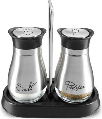 Juvale 2 Pack Salt and Pepper Shakers Refillable Dispenser with Stand, Stainless Steel with Glass Bottom, Silver, 4 Oz