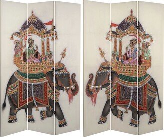 Handmade 6' Double Sided Raja's Elephant Canvas Room Divider