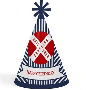 Big Dot Of Happiness Railroad Party Crossing - Steam Train Cone Happy Birthday Party Hats - Set of 8
