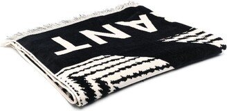 Intarsia-Knit Logo Fringed Blanket