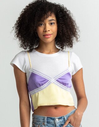 Color Block Womens Satin Crop Cami