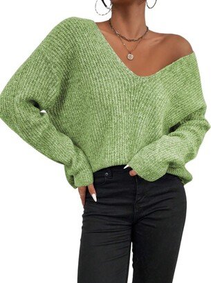 GUYOS women's pullover sweaters V neck Frenchy V-neck Drop Shoulder Ribbed Knit Sweater Long Sleeve Classic-Fit (Color : Mint Green
