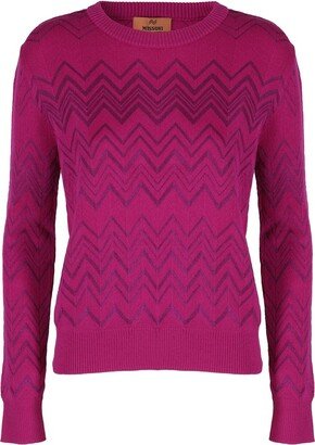 Chevron-Knit Long-Sleeved Crewneck Jumper