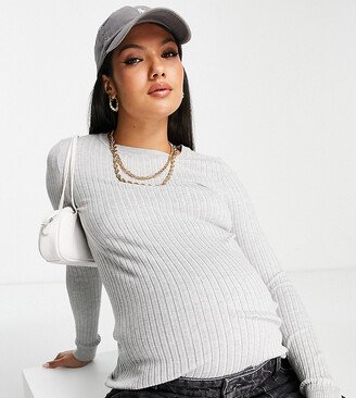 New Look Maternity crew neck fine knit sweater in light gray