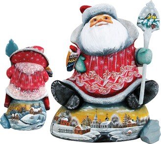 G.DeBrekht Woodcarved Hand Painted Bundle of Cheers Santa Figurine