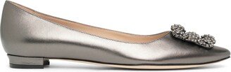 Hangisi flat dark grey metallic nappa ballerinas