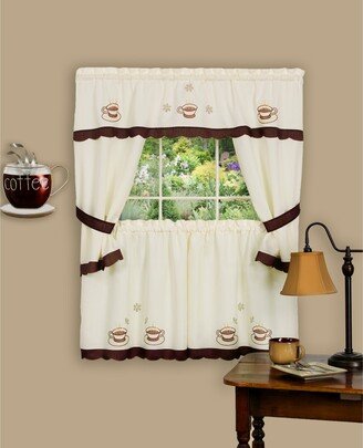 Cuppa Joe Embellished Cottage Window Curtain Set, 58x36