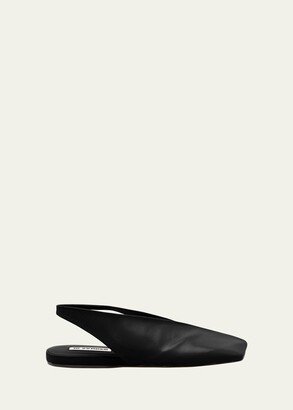 Leather Square-Toe Slingback Ballerina Flats
