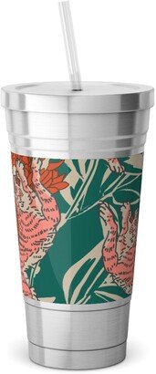 Travel Mugs: Bengal Kuma Tiger - Multi Stainless Tumbler With Straw, 18Oz, Multicolor