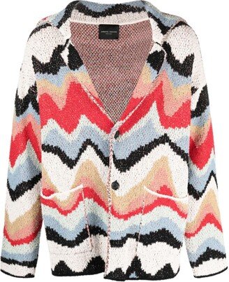 Intarsia-Knit Wave-Print Cardigan