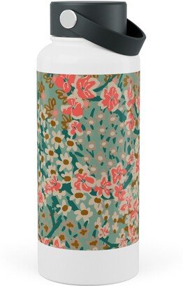 Photo Water Bottles: Bengal Kuma Floral - Multi Stainless Steel Wide Mouth Water Bottle, 30Oz, Wide Mouth, Green
