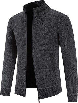 Generic Mens Full Zipper Sweater Cardigan Knitted Outfits Ribbed Knit Solid Soft Cozy Autumn Winter Loose Fit Leisure