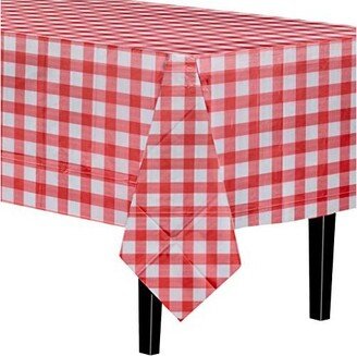 Crown Display Premium Plastic Red Gingham Tablecloth 54 Inch. x 108 Inch.
