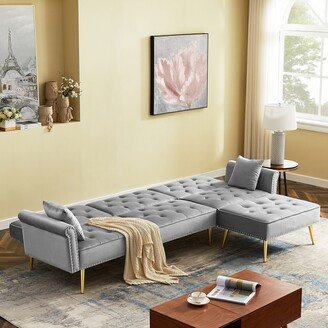 RASOO Modern Velvet Upholstered Reversible Sectional Futon Sofa Bed-AA