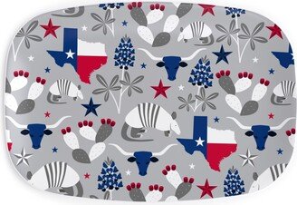 Serving Platters: Texas State Symbols - Silver Serving Platter, Multicolor