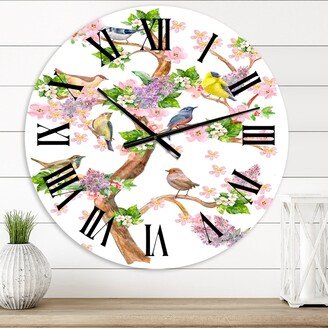 Designart 'Tree With Colorful Birds On Flowering Branches' Traditional wall clock