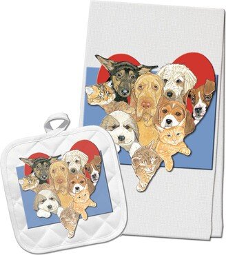 Dogs & Cats Kitchen Dish Towel Pot Holder Gift Set