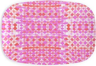 Serving Platters: Brush Stripes Geometric - Pink Serving Platter, Pink