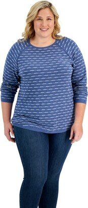 Plus Size Cotton Textured Raglan-Sleeve Sweater, Created for Macy's