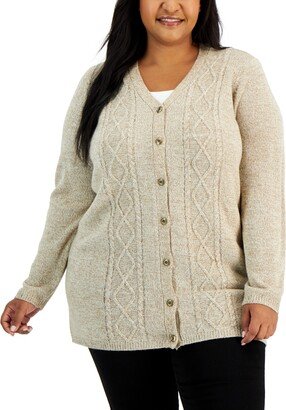 Plus Size V-Neck Cable-Knit Cardigan, Created for Macy's