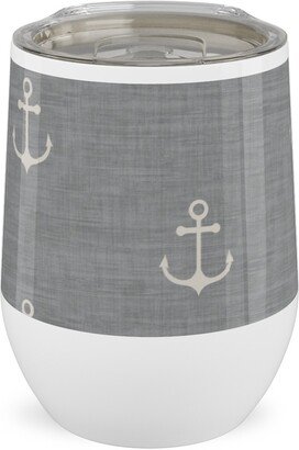 Travel Mugs: Anchor - Ivory On Light Grey Texture Stainless Steel Travel Tumbler, 12Oz, Gray