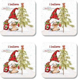 Santa Gnome Coasters Set Of 4, Christmas Coasters, Housewarming Gift, Drink Coffee I Believe, 7-xms012