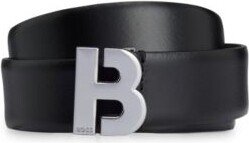 Italian-leather belt with monogram buckle