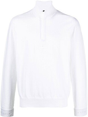 Compass-embroidered zip-up jumper